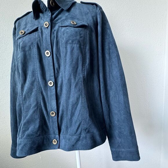 Ultra Suede Blue Jacket Military Style Long Sleeve - Picture 12 of 14